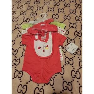 Rumble Tumble Baby Girl Outfit Bodysuit Hat Coral Pink Butterfly Lady Bug 6-9